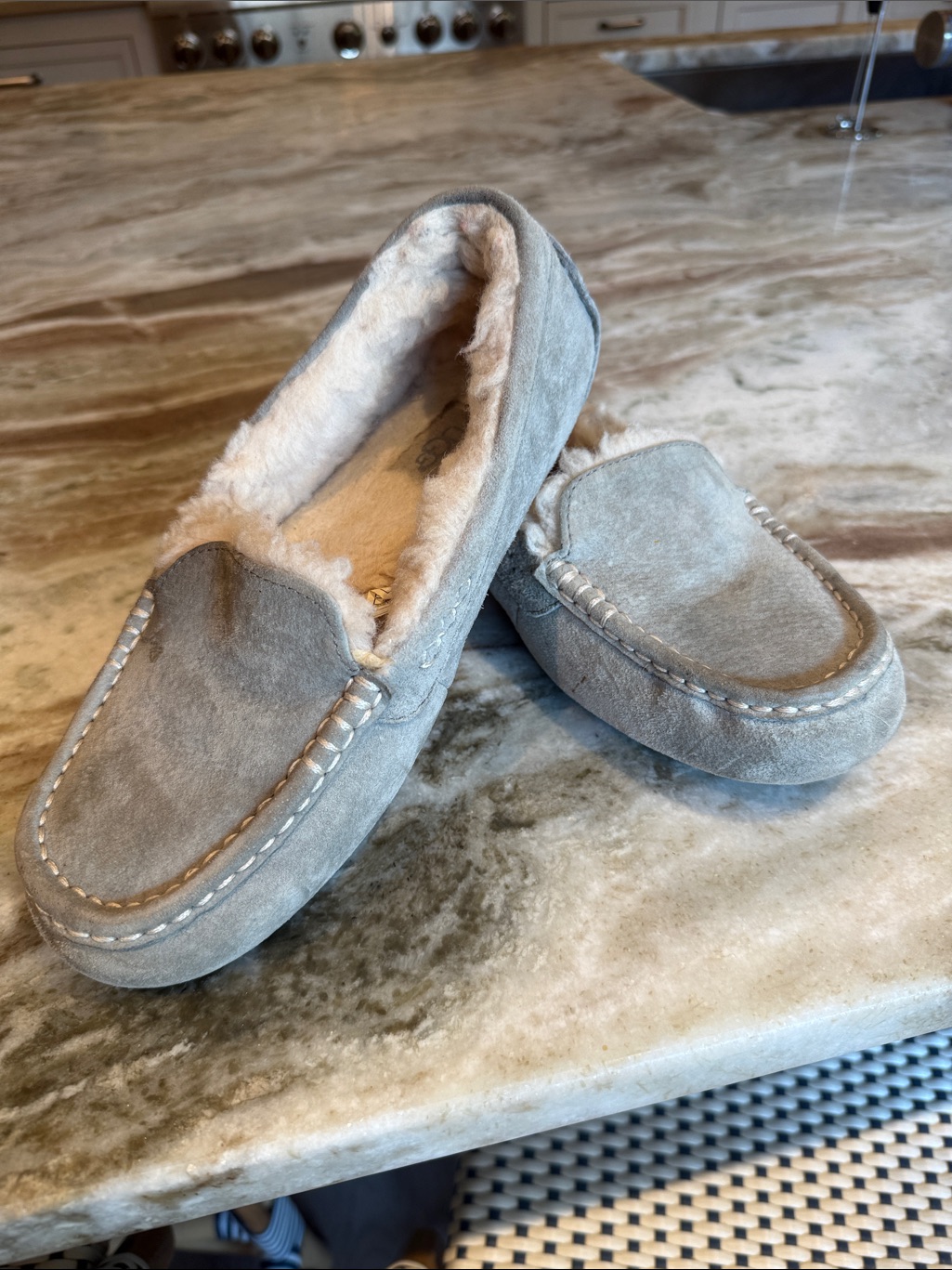 Ugg Light Gray Suede Shearling-Lined Moccasins